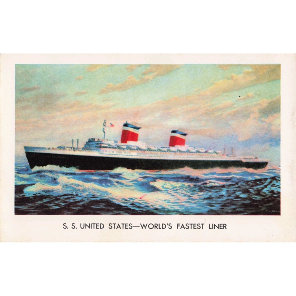 Vintage SS United States Postcard Worlds Fastest Liner Richkrome Steelograph Co - Picture 1 of 2